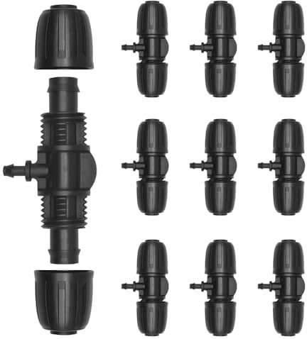 DEWIN Irrigation Fittings Kit, Barbed Tee Connector for Drip Irrigation1/2 inch to 1/4 inch Anti Drop Irrigation Tube 10pcs Premiun for Lawn Farm and Garden(13mm ID/ 4mm ID) 3.3 x 1.7 inch