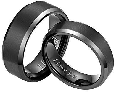 Mabohity Ring für Herren Damen 8mm I Love You Gravur Wolframcarbid Partner Ring Paar Ehering Verlobungsring Trauring Freundschaftsring Schwarz Größe 75