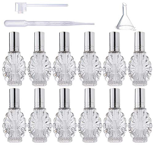 YU FENG 12pcs Empty Engraved Glass Perfume Atomizer Bottles with Funnels Pipettes Dispensers,Refillable Spray Perfume Bottles