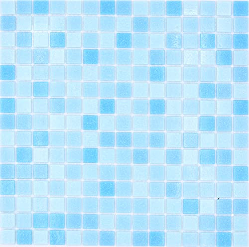 Mosaikmatte Glasmosaik Classic Mix Glas mix weiß blau papierverklebt Poolmosaik Schwimmbadmosaik