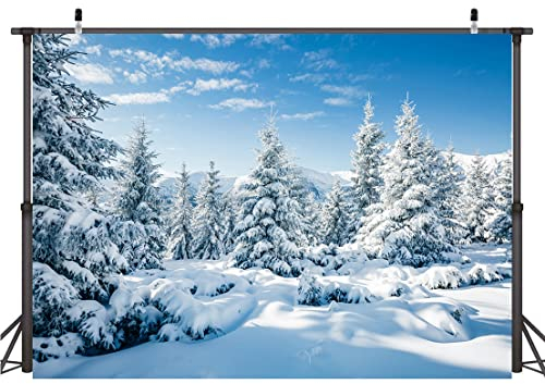 AIIKES 7x5FT Schneelandschaft Hintergrund Winter Wald Schnee Baum Fotografie Hintergrund Outdoor Himmel Winter Schneefeld Landschaft Schneebedeckte Kiefern Fotostudio Requisiten 12-346