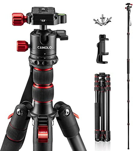 CAMOLO 75 Camera Tripod DSLR Tripod for Travel Aluminum Camera Tripod Monopod 360° Panorama Ball Head with Quick Release Plate Professional Tripod with Carry Bag Phone Mount w Cold Shoe 33 lbs Load