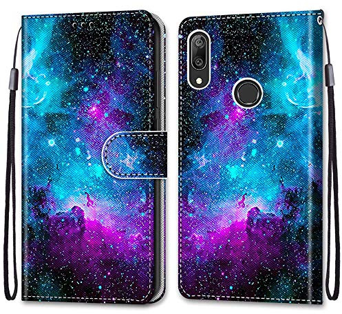 Mo-Somnus Kompatibel mit Huawei Y7 2019 Hülle, Leder Handyhülle mit Kartenfach Geld Slot Ständer PU Ledertasche TPU Bumper Wallet Flip Brieftasche Magnetische Schutzhülle Case Etui (Himmel)