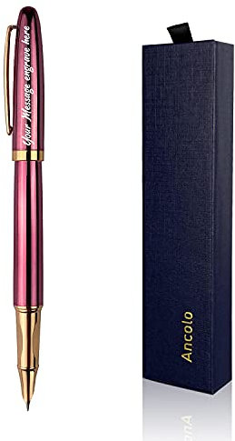 ANCOLOFIS Engraved Fountain Pen Office Gift Pen Set with Pen Box 2 extra Black Ink Cartridges Engrave with your Message Names Phone Number Gift for Colleague Friends Business any occations