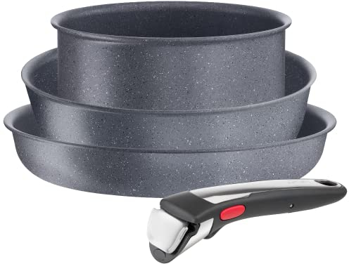 Tefal Ingenio Natural On - Juego de Sartén 28 cm + Cazo 20 cm + Wok 26 cm + Mango extraíble, Apto inducción, antiadherentes, revestimiento titanio, sin PFOA, apto lavavajillas y horno