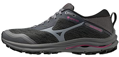 Mizuno Damen Wave Rider GTX Straßen-Laufschuh, Iron Gate/Nimbus Cloud/Fuchsia Fedora, 39 EU