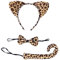 Cerioll Tierohren Stirnband,Ohren Stirnband Set,Ohren Fliege Tier Kleid Set,Leopard Muster Katze Ohren,Leopardenkostüm-set,Tier Leopard Stirnband Fliege,Leoparden Katzenohren Schwanz Und Fliege