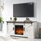 OKD Meuble TV avec cheminée électrique de style rustique pour télévision de 165,7 cm et plus, centre de divertissement rustique avec cheminée de 45,7 cm, porte de grange coulissante, étagères de