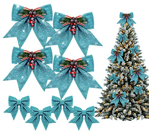 Souarts 8PCS Weihnachten Große Rote Schleife Zierschleifen Riesenschleife, Schleife Deko für Weihnachtsbaum Kamin Wand Schaufenster Kranz, Geschenkschleife Dekoschleife für Geschenke (See Blau)