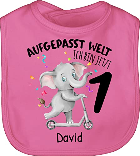 Baby Lätzchen - 1. - Aufgepasst Welt ich bin jetzt 1 Jahr alt I Erster Geburtstag - Unisize - Pink - 1.geburtstag 1st latz eins elefant babylätze one birthday babylatz 1ter personalisiertes
