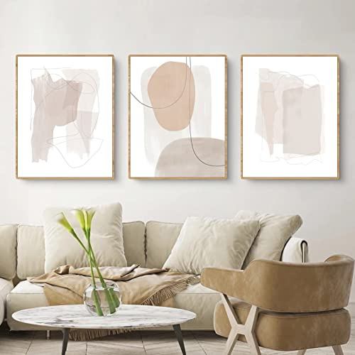 Sarah Duke 3 Stück Abstrakt Poster Set, Premium Wandbilder Beige Moderne Leinwandbilder Ohne Rahmen Kunst Bilder Wanddecor für Home Wohnzimmer Schlafzimmer Decor (Stil A,50 x 70 cm)