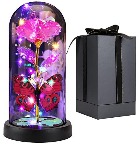 Die Schöne und das Biest Rose, Rosenblume Geschenke für Frauen, beleuchtete Galaxie-Rose Geschenk für Mama, künstliche Blume, einzigartige Geburtstagsgeschenke (Rosa)