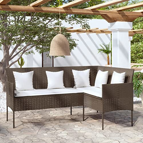 KOIECETA Sofa in L-Form mit Kissen Gartensofa Lounge Gartenmöbel Sitzgruppe Rattansofa Couch Ecksofa Sofagarnitur Sitzgarnitur Terrassenmöbel Poly Rattan (Braun, A)