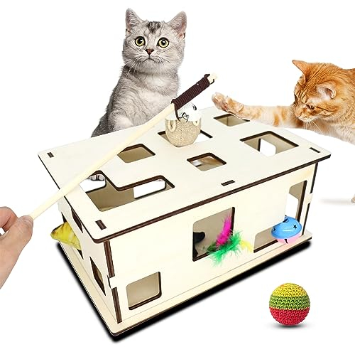 Sugeru Katzenspielzeug Selbstbeschäftigung,Interaktives Katzenspielzeug Box zur Selbstbeschäftigung und Gemeinsam Spielen | Cat Futterspiel,Intelligenzspielzeug,katzentunnel - NATURPRODUKT