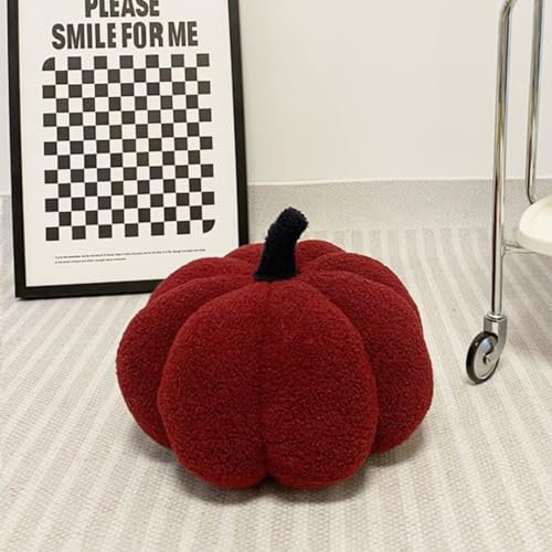 Bettschlange Kürbis Kissen, 3D Kürbis Deko, Halloween Plüsch Kürbis Kissen Gemütliche Herbst Gefüllte Zierkissen für Erntedankfest Weihnachten Schlafzimmer, Stuffed Plush, Vintage Rot, 30cm