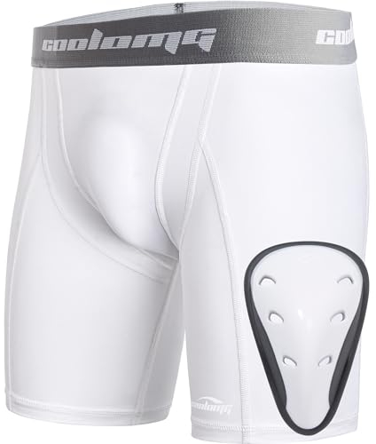 COOLOMG Tiefschutz Kinder Boxershorts Sport Funktionsunterwäsche Suspensorium mit Cup Jungen Kompressionsshorts Neu Weiß L