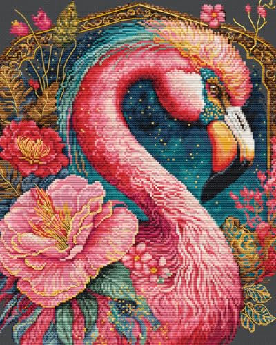 Luca-S Cross Stitch Kit Gold - Flamingo Fantastico, BU5036, Counted Cross Stitch Kit for Adults, Needlecraft and Embroidery Kit