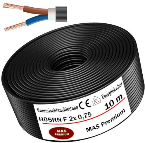 MAS Premium 5-100m Gummischlauchleitung Energiekabel Baustellenkabel H05RN-F 2x 0,75 mm², 2x 1 mm², 3G0,75 mm² oder 3G1 mm² Flexibel Leitung für schweren Geräten (H05RN-F 2x 0,75 mm², 10m)