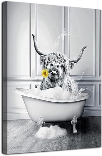 WADBTP Hochgrundkuh Badezimmer Dekoration Bilder, Moderne Schwarz-weiße Tier Bad Wand Dekoration Poster, WC Kuh Lesen Zeitung Home Dekoration Bilder, Rahmenlos (Niu 2,30X40CM*1)