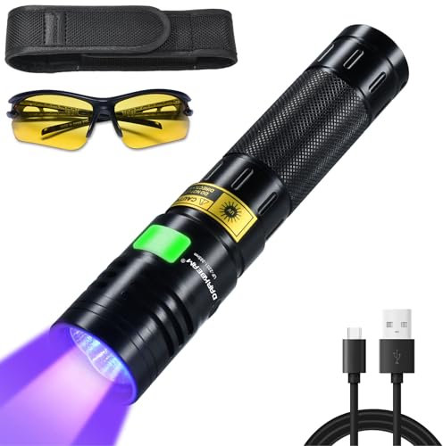 DARKBEAM Linterna Ultravioleta 395nm luz negra de alta potencia 3 LED usb- C recargable, filtro de banda ultravioleta 20w, detector de orina para mascotas, resina curada, Alfombras, A/C Fuga