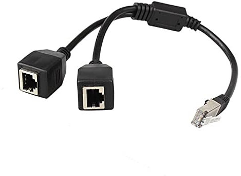 RJ45 Ethernet Splitter Cable, 1 Male to 2 Female, Cat5/6, 8-pin Gold-plated Core, 30cm Black ABS