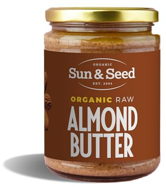 Organic Raw Almond Butter by Sun & Seed - 500g - Smooth Nut Butter - Plant Based - High in Protein - 100% Organic Almonds - Palm Oil Free - Vegan Butter