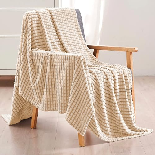Comart - Plaid gaufré - 200 x 220 cm - Effet Polaire - Grande Couverture XXL - pour canapé, lit Simple et Double - Plaid Chaud et Super Doux - pour Toutes Les Saisons - Lavable en Machine - Beige