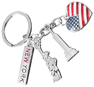 VALICLUD Schlüsselanhänger New York Keychain Souvenir Metallbesatz Patriotisch 4. Juli Partygeschenke Unabh?ngigkeitstag Keychain Autoanhänger Für Erwachsene Banner Perlen Mann