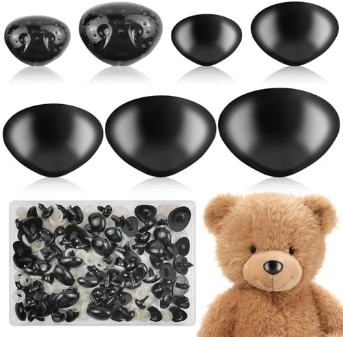 HavaCue 100 Stück Sicherheitsnasen für Häkeltiere,15-29mm Kunststoff Sicherheitsnasen mit Unterlegscheiben,Schwarze Nasen für Häkeltiere in 7 Größen für Häkeltiere Marionetten Plüschtiere