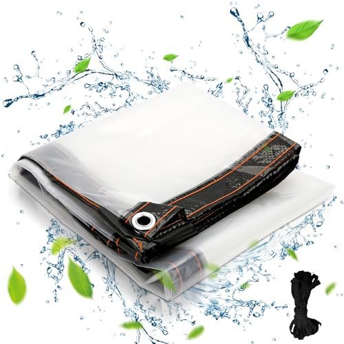 Yugodex 3x3m transparente wasserdichte Plane mit Ösen, regensichere Plane für Gartenbalkone, faltbar, Staub- und Winddicht, geeignet für Terrassen, Pavillons, Gewächshäuser, Balkone, Pflanzen