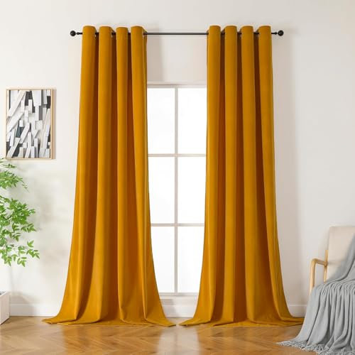 CUCRAF Samtvorhang mit Ösen 2er Set, blickdichte und lichtundurchlässige Vorhänge, H 240x B 132cm, luxuriöse wärmeisolierende Vorhänge für Wohnzimmer und Schlafzimmer (Orange)