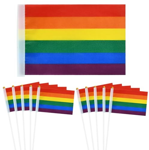 Gay Pride Flagge, 10pcs Lgbt Flagge Klein, Regenbogen Flagge Klein, Progress Pride Flagge, Pride Flagge Klein, Mini Gay Flagge, für Pride-Festivals, Paraden, Feiern, 10 X 15 cm (A)