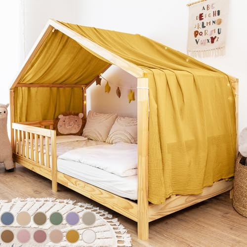 lilimaus Hausbett Himmel [in 12 Farben] Betthimmel Hausbett aus 100% | Baumwolle Musselin - Stoffhimmel für Hausbett Deko Mädchen & Jungen - Himmel für Hausbett Kinder - Bett Vorhang Kinderbett