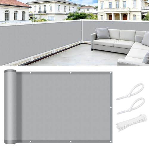 COOL AREA Balkon Sichtschutz Wetterfest 105x100 cm,Grey | Sichtschutz Balkon,Balkonabdeckung Sichtschutz,Blickdichte Windschutz UV-Schutz,Balkonverkleidung mit Kabelbinder