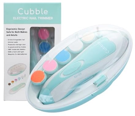 Cubble 8 in 1 Baby Electric Nail Trimmer with LED Lights, Quiet and Safe for Newborns and Toddlers, 6 Filing Heads and Grinding Pads, and 4 Speed Modes (Blue)