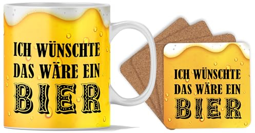 Bier Tasse mit untersetzer | Ich wünschte das wäre ein Bier | Vatertagsgeschenke für Papa, Männergeschenk, Biergeschenke für Männer, Vatertag, Freunde und Kollegen, Partygeschenk