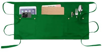 MIKI WELL Waitress Apron with 5 Pockets - Heavy Duty Waist Apron Short Half Work Aprons for Waitress Waiter Women Men Chef