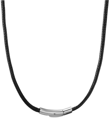 HSWYFCJY Lederkette Herren 3mm Kunstleder Halskette Schwarz Damen Leder kette mit Verschluss Kautschuk Kette 61cm für DIY Anhänger Schmuck