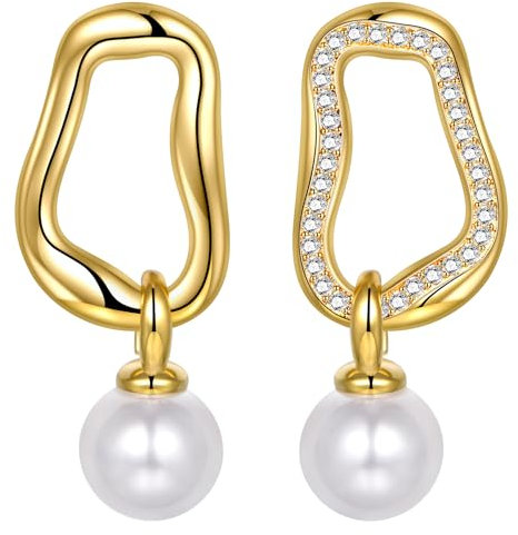 AVYRING Perlen Ohrringe Hängend, Hypoallergene Goldene Ohrringe für Damen, Geometrische Diamant Ohrstecker, Eleganter und Feiner Schmuck für Bräute Brautjungfern Hochzeit