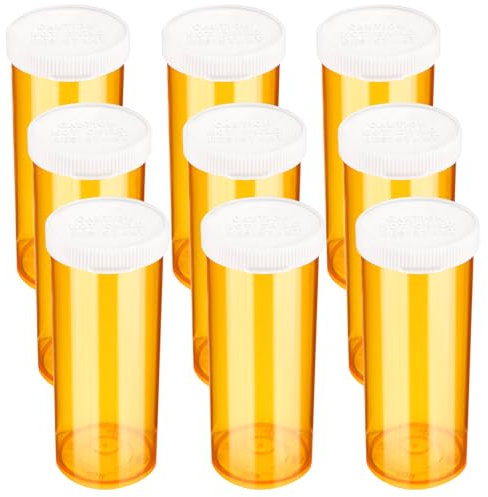 Dimeho Tragbare leere Pillenflaschen, 9 Stück Tragbare Medikamentenfläschchen, Kleine Medikamentenbehälter, Reisepillenfläschchen, Durchsichtige Pillendosen-Organizer (orange)(6.8 x 3 x 3.5cm)