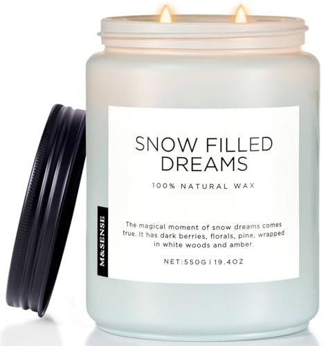 M&SENSE Duftkerzen groß im Glas Schneeverzauberte Träume Winter Kerzen mit Brombeere- und Kiefern 550g, 110 Std. lange Brenndauer natürliche Aromatherapie-Kerzengeschenke SnowFilledDreams