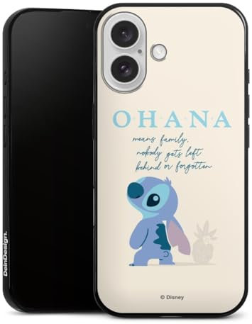 Slim Case extra dünn kompatibel mit Apple iPhone 16 Silikon Handyhülle schwarz Hülle Lilo & Stitch Offizielles Lizenzprodukt Disney