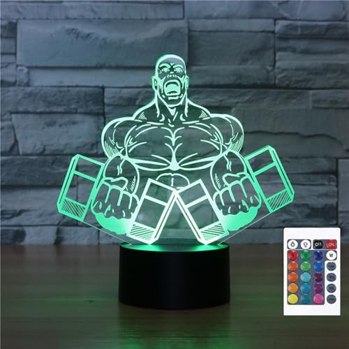 FLRXHK Hantel Fitness 3D-Illusions-Nachtlicht, Touch-Tischlampe mit Fernbedienung, 16 Farben, optisches USB-LED-Nachtlicht für Kinder, Geschenk, Raumdekoration