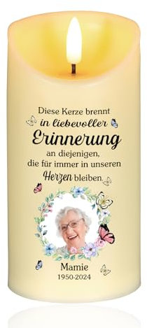LED Kerzen Flackernde Flamme – Personalisierte Flammenlose Gedenkkerze mit Foto, Name & Datum Gedenken (Stil 3)