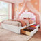 Zepneiy Lit Enfant avec 2 tiroirs de Rangement et Lampes LED,Lit rembourré 140x200 cm avec lit Princesse en Forme Couronne, sommier à Lattes et Dossier Cadre de, Fabriqué PU Blanc (sans Matelas)