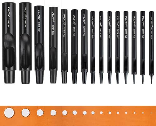 WUTA Beschichtung Titan Locheisen Set, Rund Hohlstanz-Schneidewerkzeug, Locheisensatz für Leder, Uhrenarmband, Dichtungsgürtel(15 Stück)