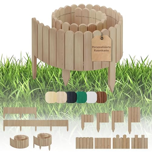 Floranica Rasenkante Personalisierter Holzzaun Kiefernholz Beeteinfassung imprägniert Gartenzaun aus Holz Dekozaun Palisade Umzäunung für Garten Rollzaun personalisiert (30 cm x 100 cm)