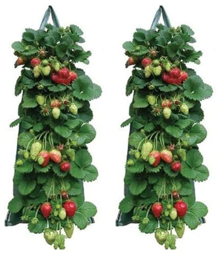 2pcs Strawberry Planter Bags, Hanging Strawberry Grow Bags Outdoor, Vertical Potato Grow Bag With Handles For Balcony, Flower Pouches Hanging Bag Garden Planting, Thickened Fabric Pots For Tomato