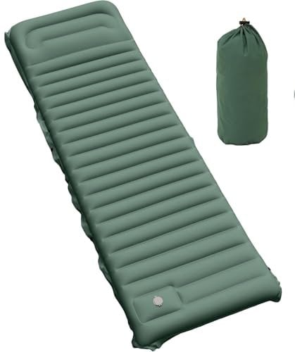 YITAHOME Self-Inflating Sleeping Mat, Thickened Ultralight Air Mattress, Waterproof with Built-in Pump and Pillow, Mattress with Foot Pump and Carry Bag for Travel (Green)
