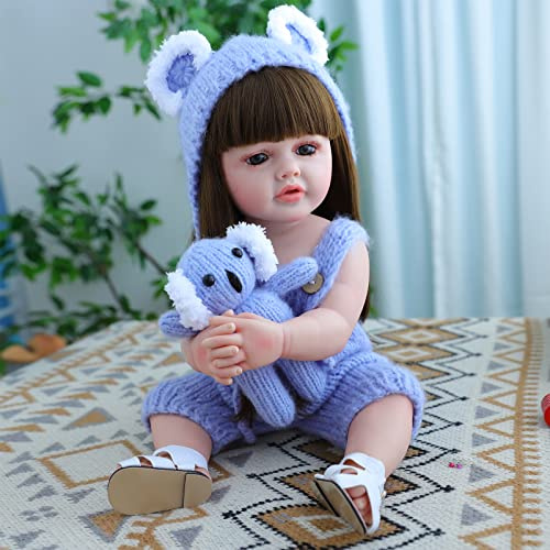Truly Soft Reborn Bambola In Silicone 55cm, Bambola In Silicone Completo Bambole Reborn Femmine Ragazzi E Ragazze Regalo Giocattolo Con Vestito In Maglia Lilla E Orsacchiotto, Scarpe Bianche